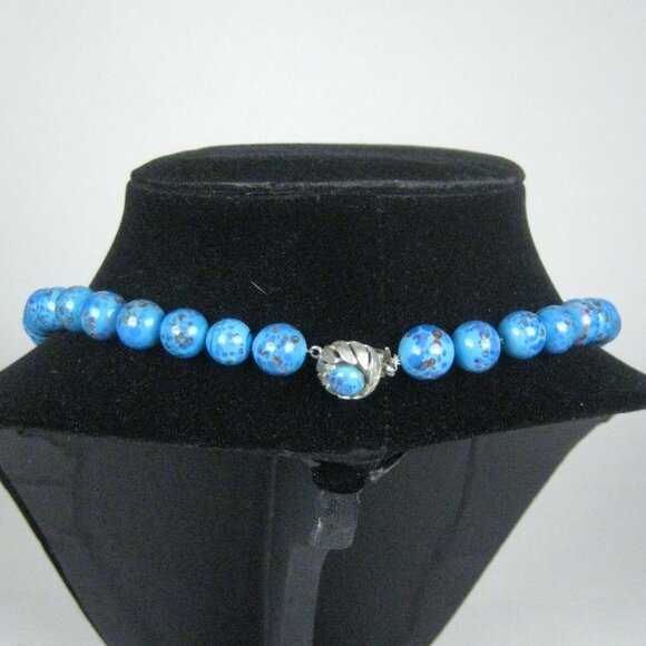 Art Glass Gold Foil Beaded Necklace Women Strand Statement Box Clasp 26 Inch - Picture 5 of 6